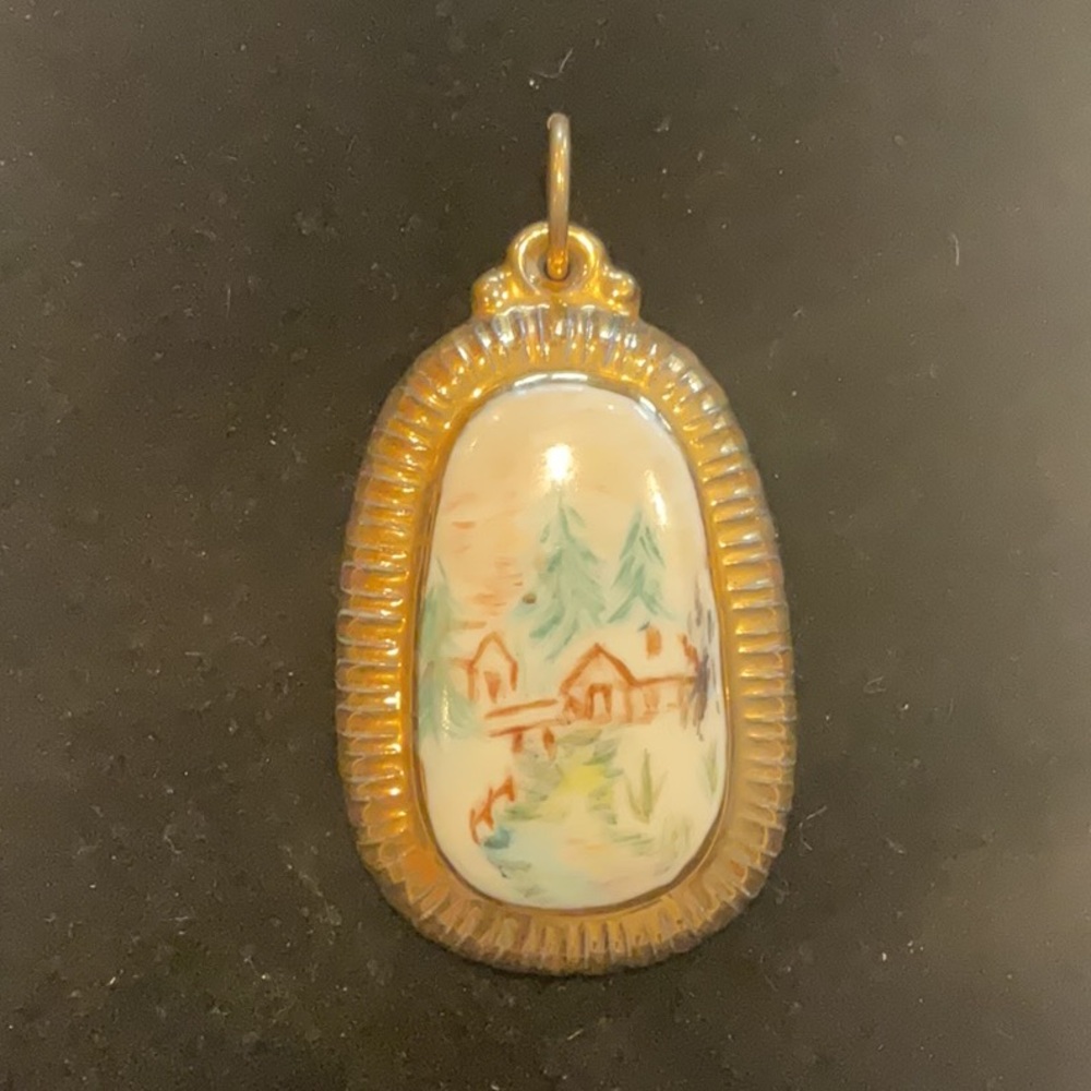 Vintage Gold Framed ROSENTHAL Hand Painted porcelain Pendant  Lg.